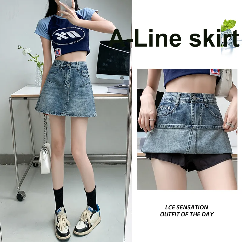 XIANSINIAO Denim Short Skirts Women's-4