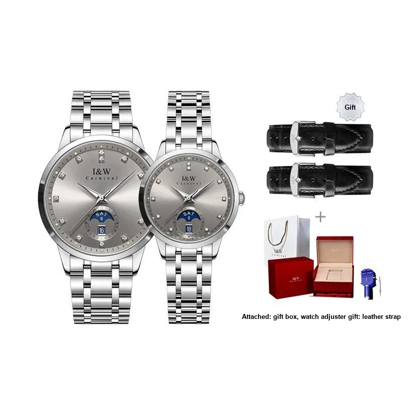 I&W CARNIVAL HWGUOJI Automatic Mechanical Movement Stainless Steel Watchband Watch Unisex Gray Dial