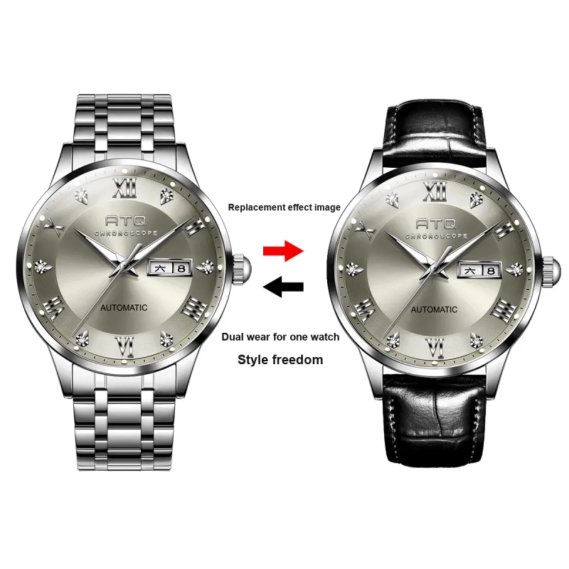 ATQ Elegant Series Automatic Mechanical Movement Stainless Steel Watchband Watch Men's Watches Gray Dial-1