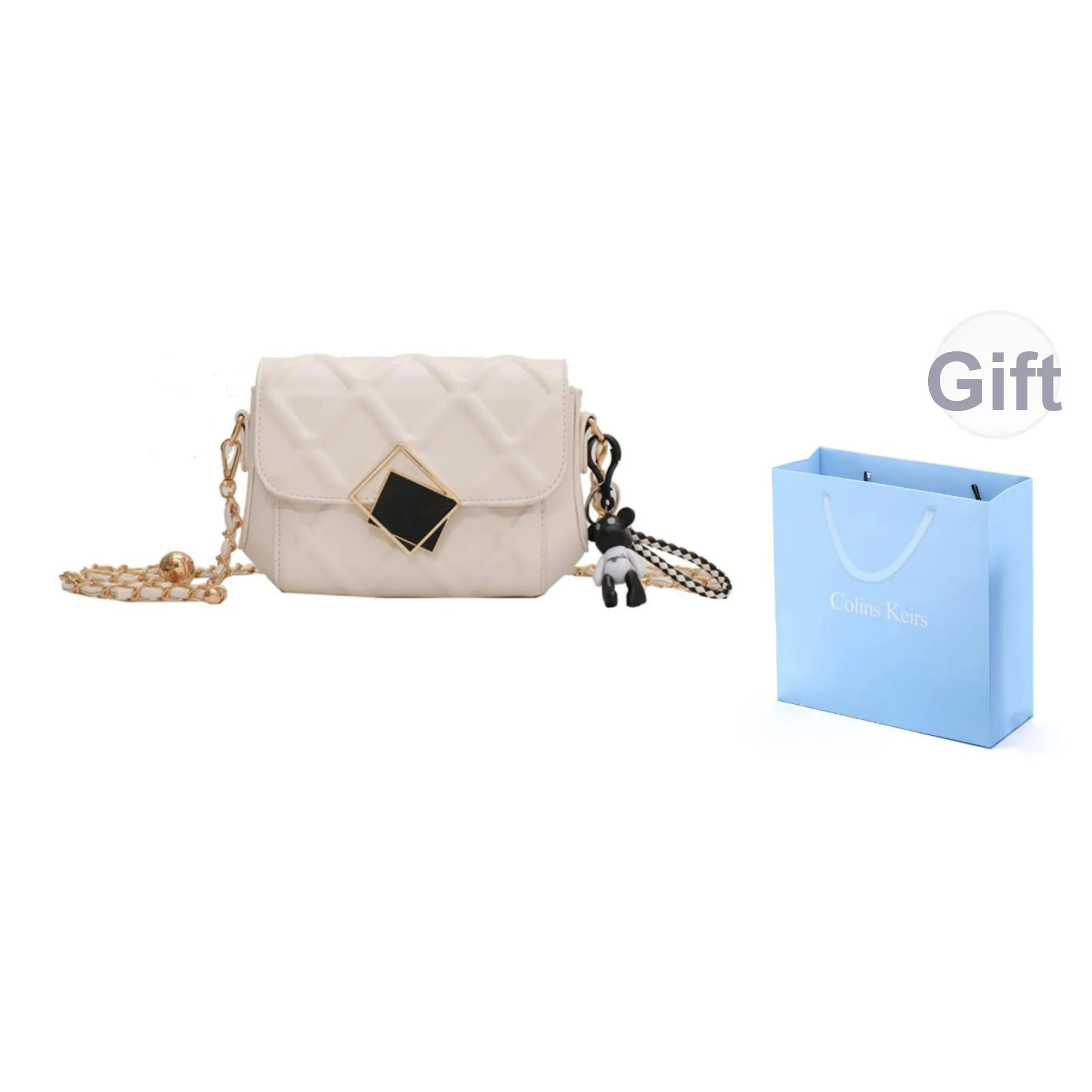 COLINS KEIRS ПУ (полиуретан) Женская сумка Премиум Маленький Золотой Шар Цепочка Сумка через плечо Сумка на плечо Обычный Women's White