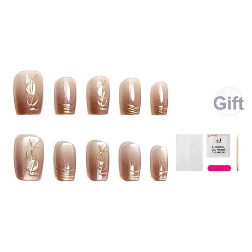 JIABITU Роскошь Кончик пальца Позолоченный Съемный False Nail Трапециевидный Смешанный Градиентный Новый китайский стиль 14 мм