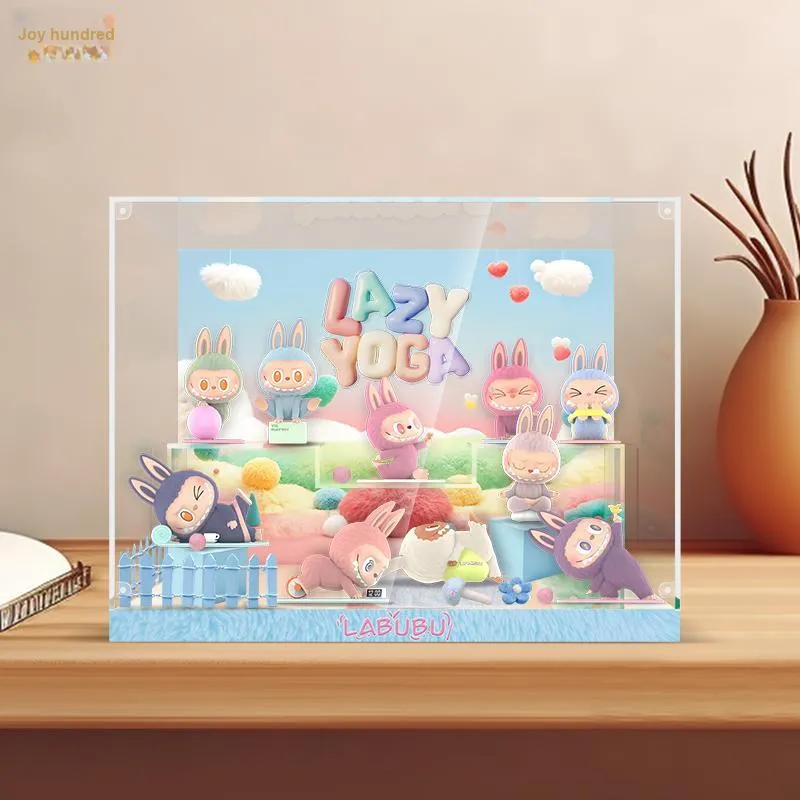 LIGHT YOUR BRICKS Compatibility Pop Mart Labubu THE MONSTERS Lazy Yoga Collection Display Case Model Accessories-4