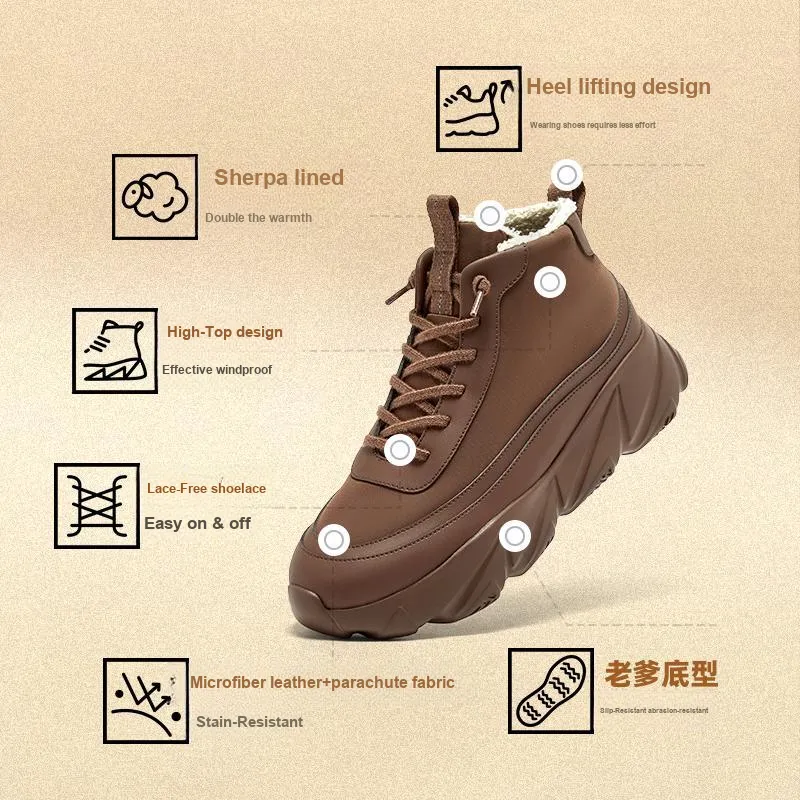 Walk More Windy Shoes Fleece Lined Wear Resistant Height Increasing Warm Snow Boots Unisex-11