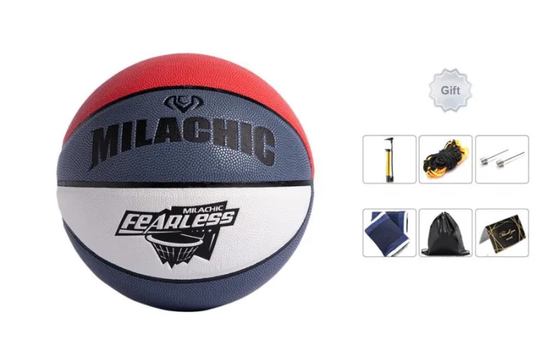 MILACHIC PU Basketball White Blue Red Size 7/Size 6 Ball Training-2