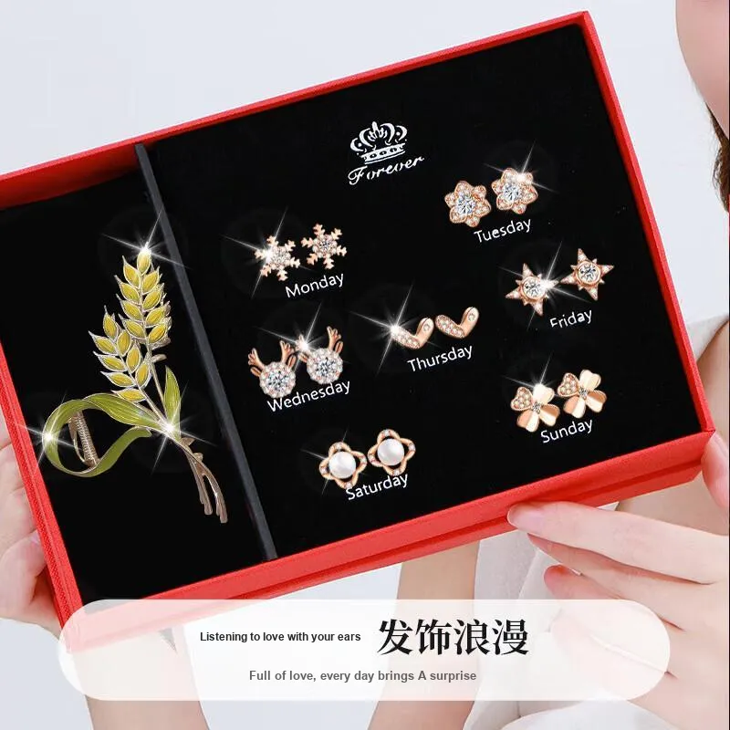 GAGA S925 Sterling Silver Needle Stud Earrings Gift Box Women's-3
