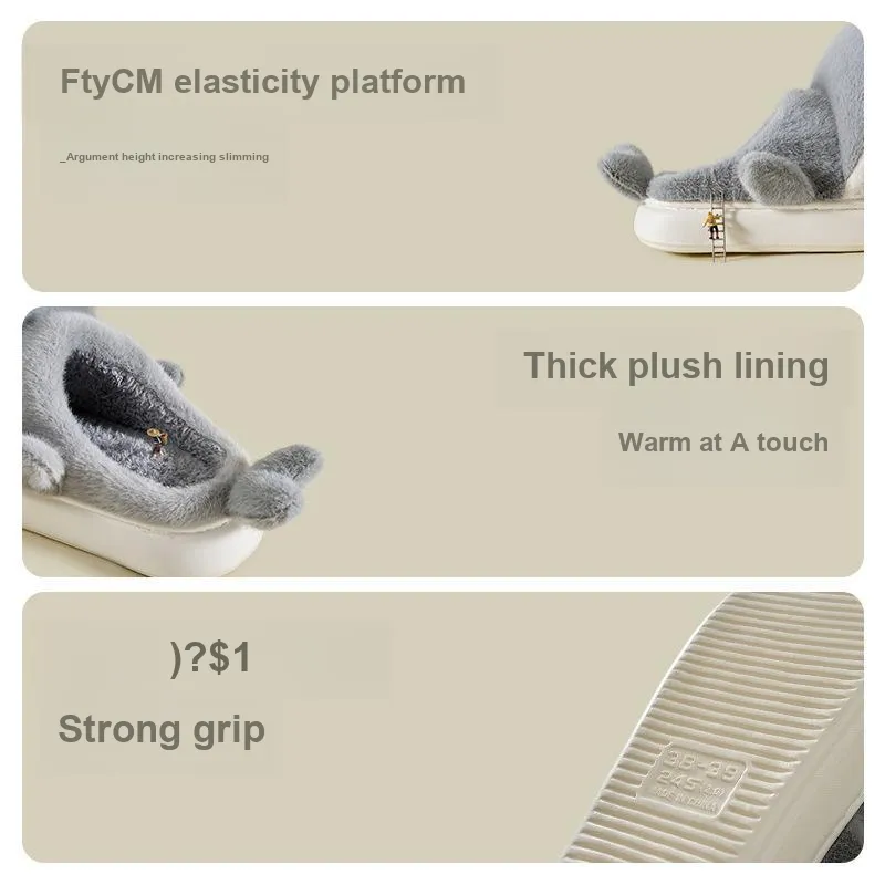 Yu Pu Cartoon Shark Cotton Slippers Winter Indoor Mules Fleece Lined Warm Home Padded Shoes-7