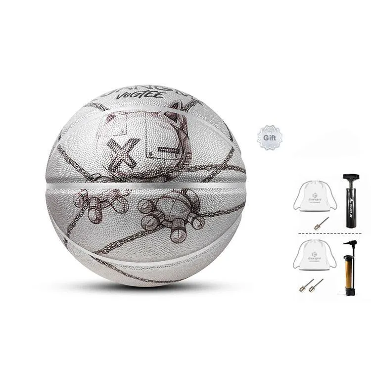 Kuangmi Microfiber Leather Basketball Silver Size 7 Ball Training Unisex-5