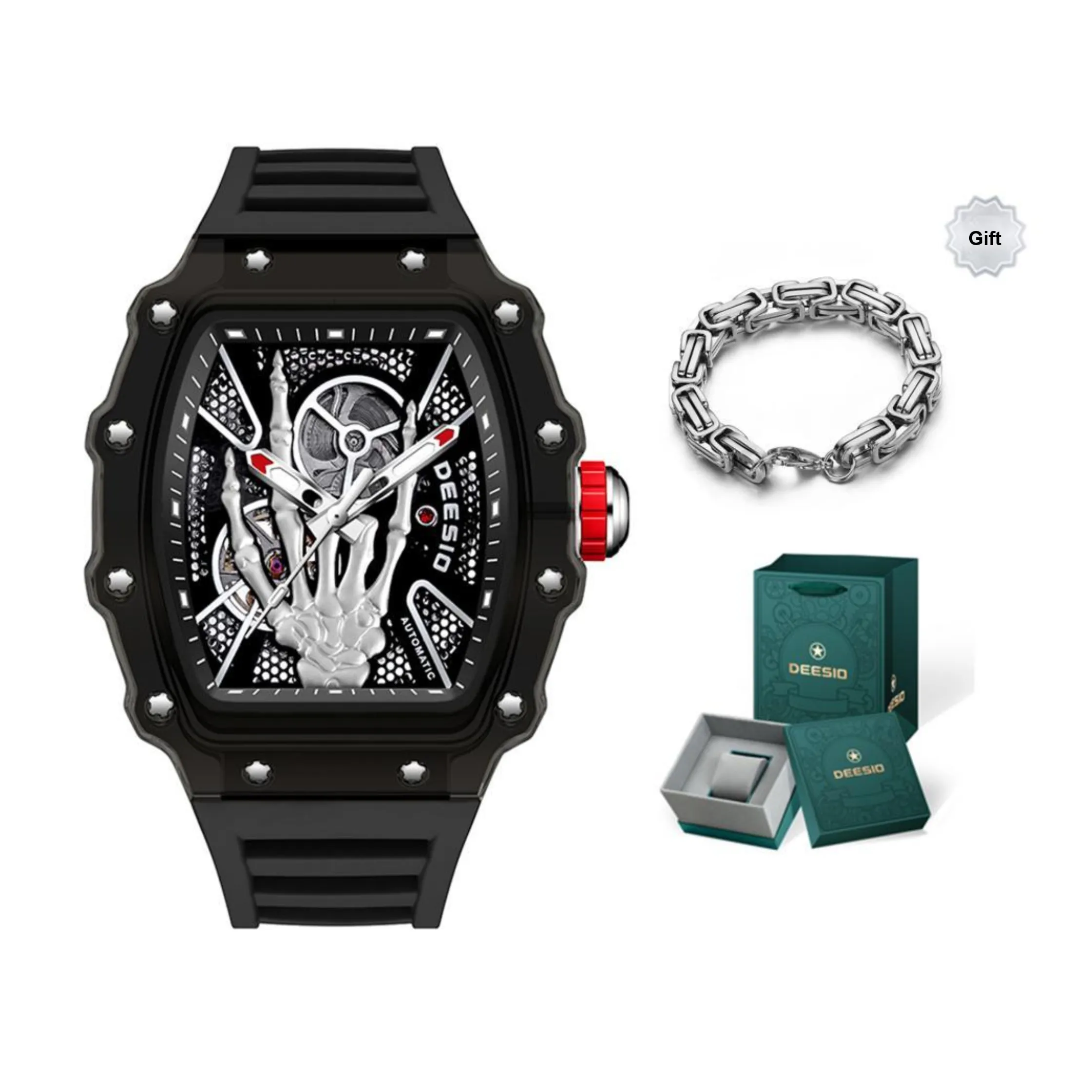 DEESIO Gold Finger Collection Automatic Mechanical Movement Rubber Strap Watch Men's Watches Black Dial