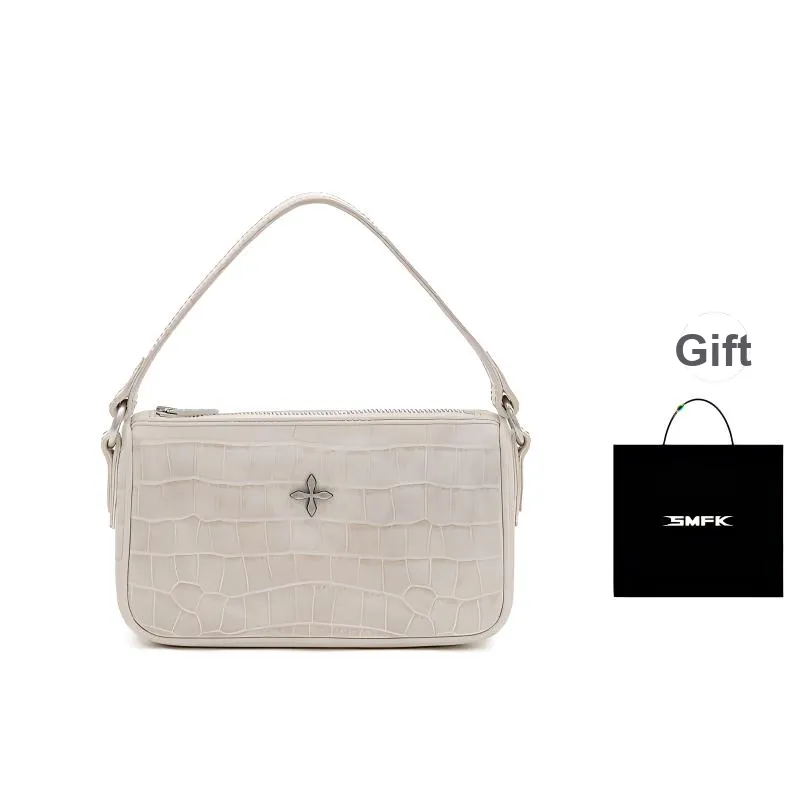 SMFK Cow Leather Handbag Small Size Women's White Crocodile-0
