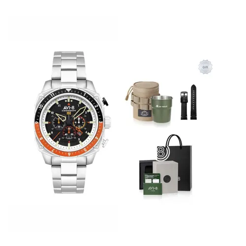 AVI 8 Hunter Fighter Наручные часы Кварцевый механизм Черный циферблат Мужские часы Коробка