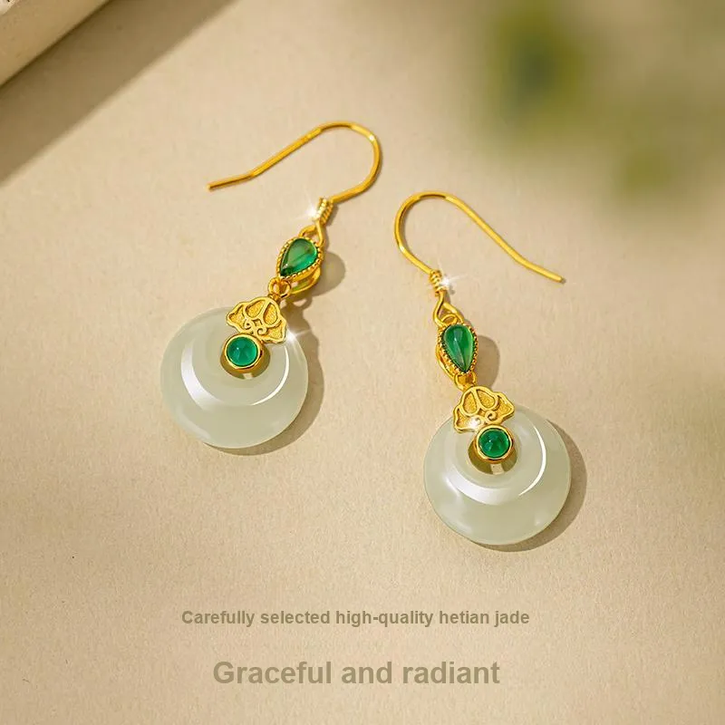 Encounter Gift Hetian Jade Earrings Pale Greenish White Jade Women's-4