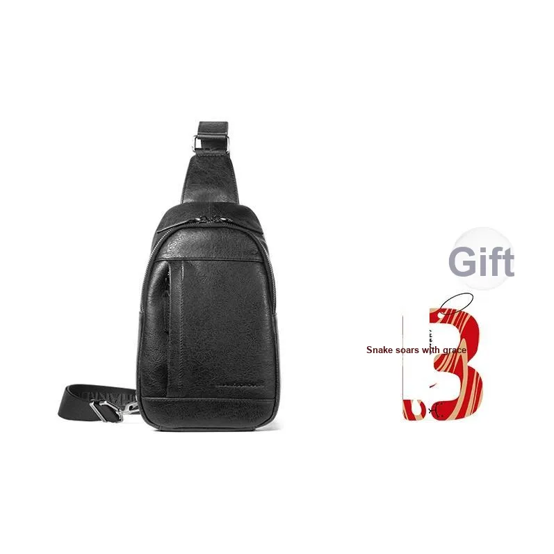 Sharkborough Cow Leather Sling Bag, Shoulder Bag, Crossbody Bag Medium Size Men's Black