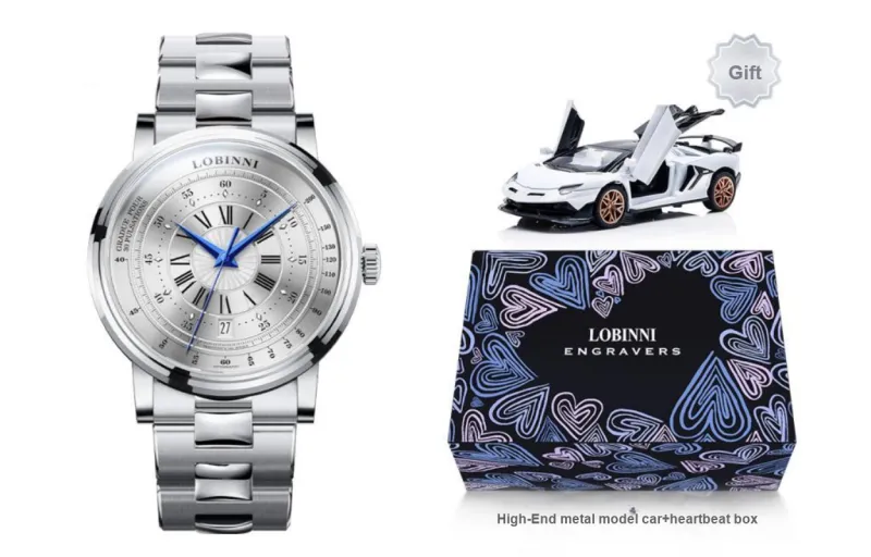 LOBINNI L Automatic Mechanical Movement Cowhide Strap Watch Men's Watches Black Dial-11