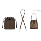 24 Cow Leather Bucket Bag Brown 1.1cm Width Plain Weave Silver Buckle 90-120cm+Brown Nylon Liner