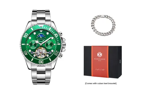 KUN HUANG Nautical Collection Mechanical Movement Stainless Steel Strap Watch Men's Watches Green Dial