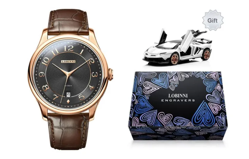 LOBINNI L Men's Watches Automatic Mechanical Movement Cowhide Strap Watch Men's Watches White Dial-12