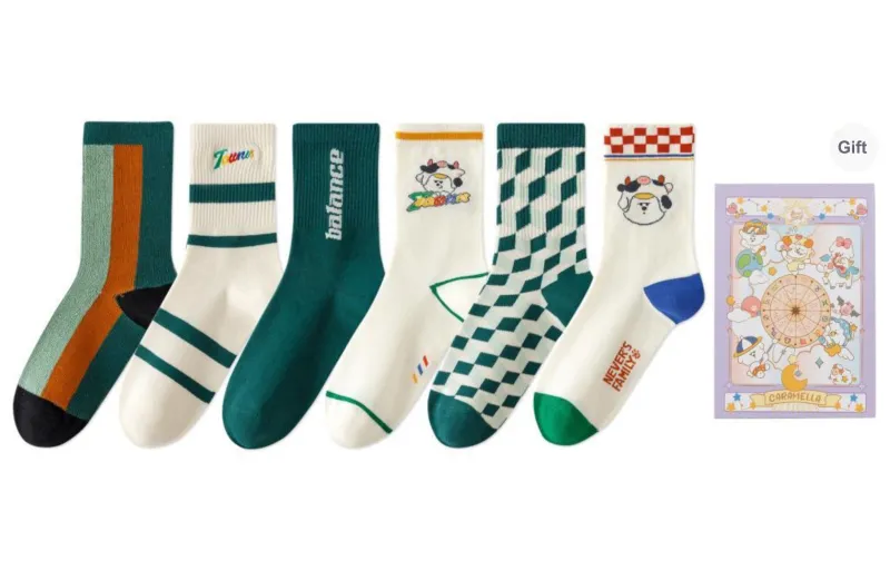 Caramella x Naiva Family Mid Calf Socks Women's Gift Box Of 6 Doubles-18