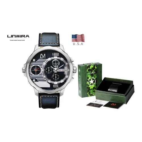 Linmira Men's Watches Кварцевый механизм Кожаный ремешок Черный циферблат LM684L2A