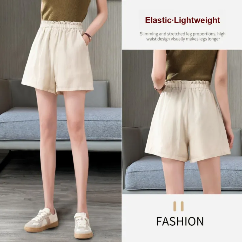 XINFEIYU Casual Shorts Women's Beige Apricot-1
