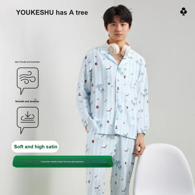 YOUKESHU Ice Silk Pajama Set Men's Shopping Bag-2