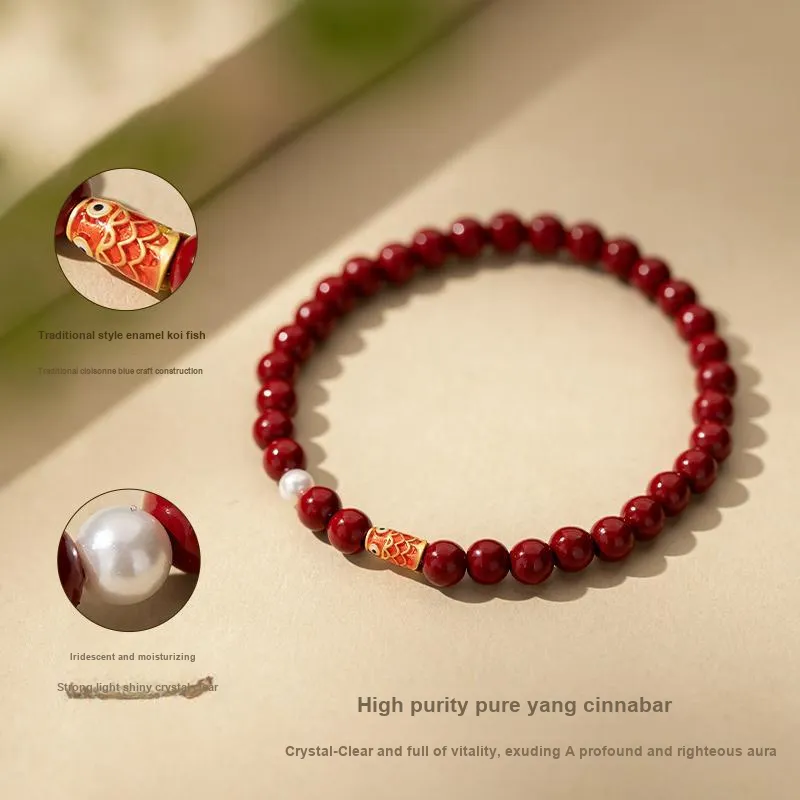 QLADY Reconstructed Cinnabar Bracelets Unisex-4