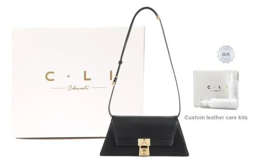 C.LI Genuine Leather Baguette Shoulder Bag Regular Women's Rock Clay Black