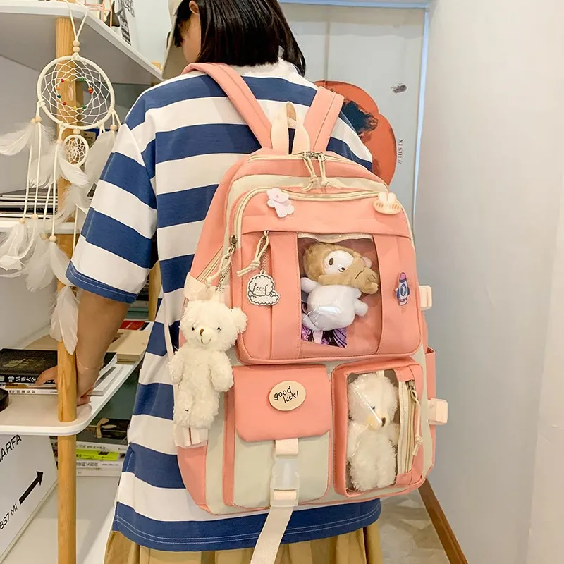 Deli Bear Canvas Backpack Regular Women's Blue/Purple/Pink/Green/Black-20