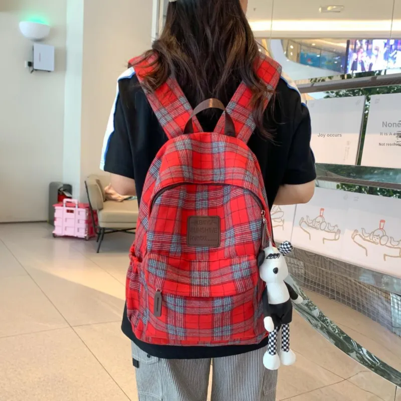 Yalu Woolen Backpack Unisex Black White Plaid/Brown Gray Plaid/Red Plaid/Brown Blue Plaid-13