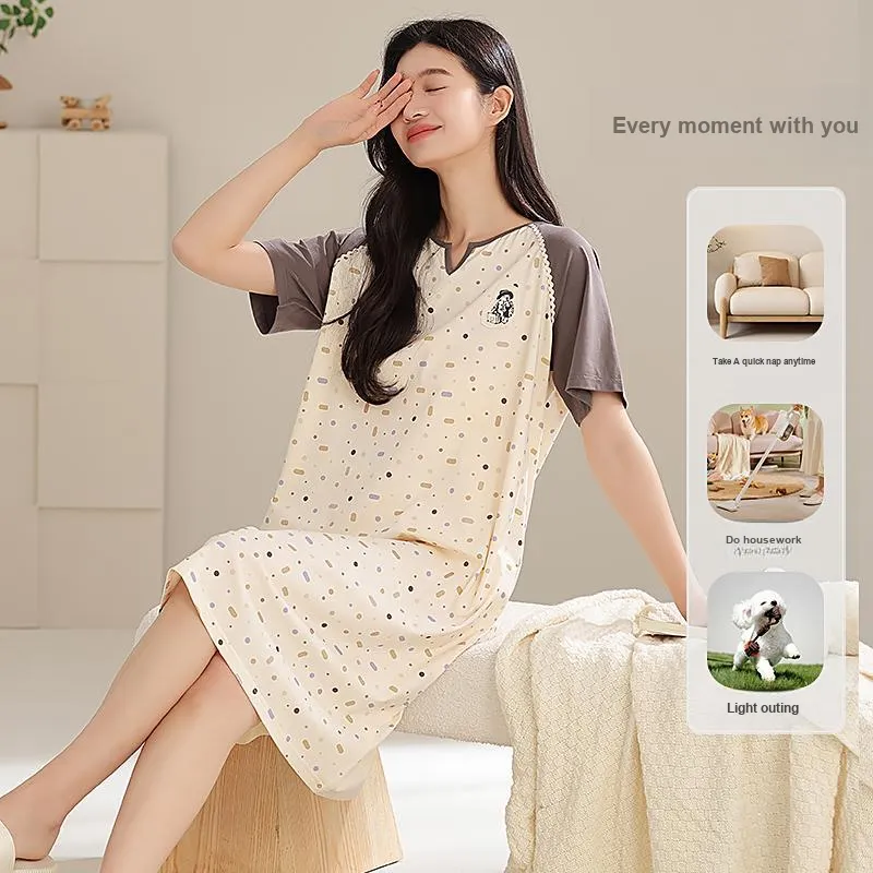 XIAFENYAN Nightgown Women's Beige Yellow-2
