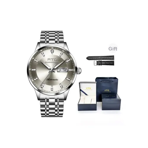 ATQ Автоматический механический механизм ремешок из нержавеющей стали мужские часы серый циферблат