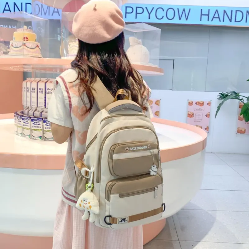 HACIN Nylon Backpack Women's Orange/Pink/Black/Khaki/Green-2