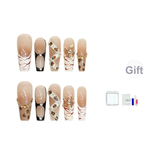 JINGCHANXUE [Леопардовый принт Демон] Пряный Леопардовый принт False Nail Длинный Коричневый Смузи Мелкие блестки 16мм