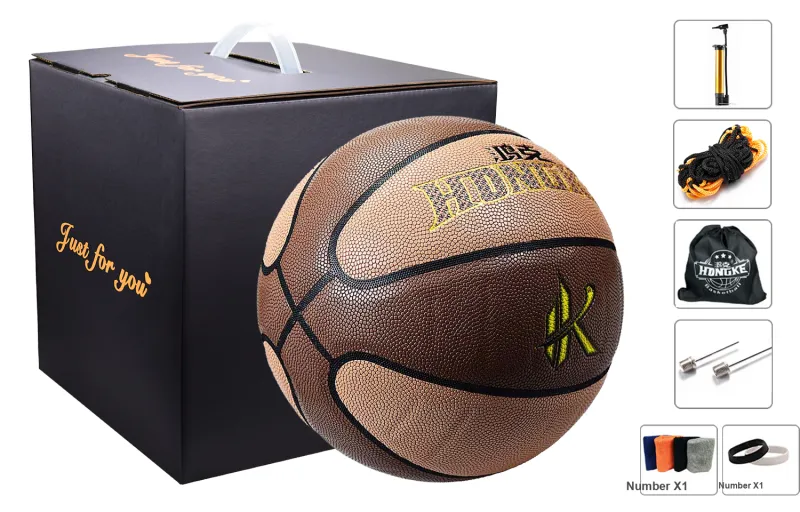 HONGKE PU Basketball Light Brown Dark Brown Size 7 Training Unisex-0