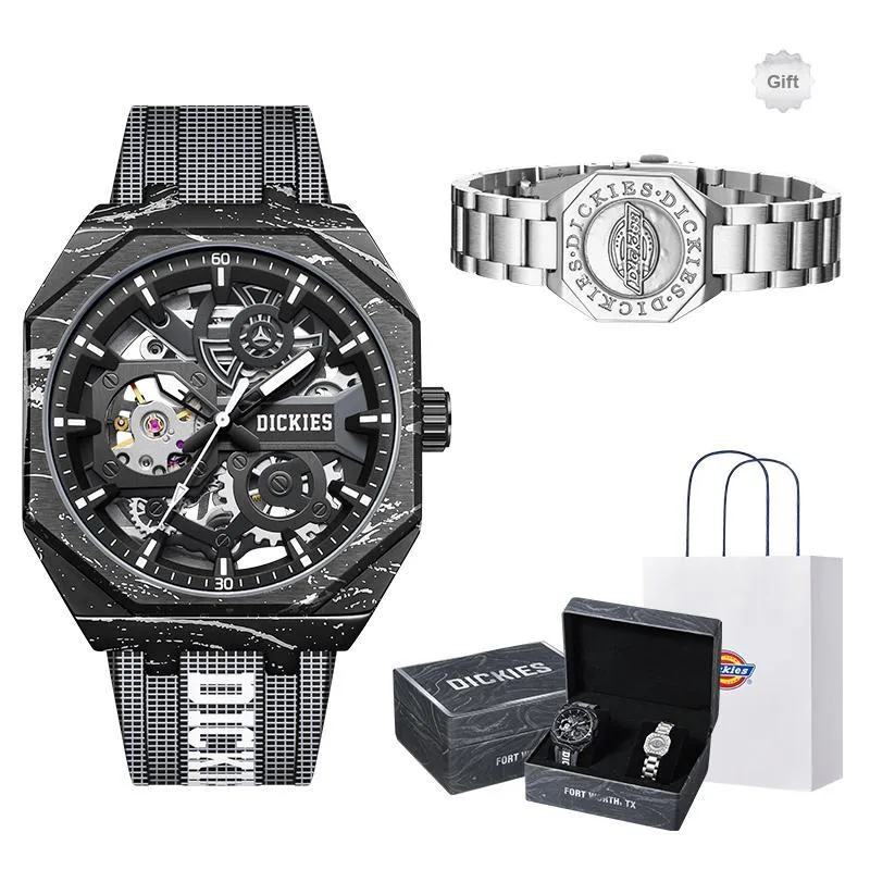 Dickies Wrist Watch Mechanical Movement Silicone Strap Black Dial Men's Watches Mechanical Watch Cool Box-7