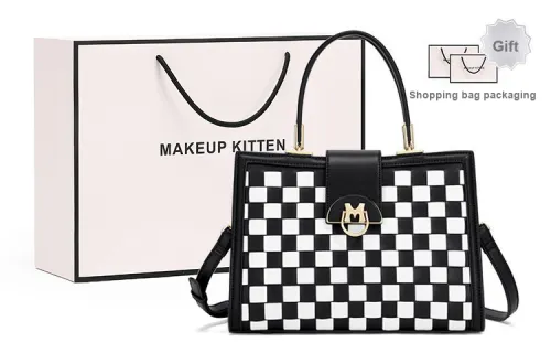 MAKEUP KITTEN Handbags Elegant Checkered [with Shopping Bag]