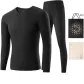 Men's V-Neck Clothing Sets (Night Black) German Fleece Heating/Seamless High Elastic/3A Antibacterial