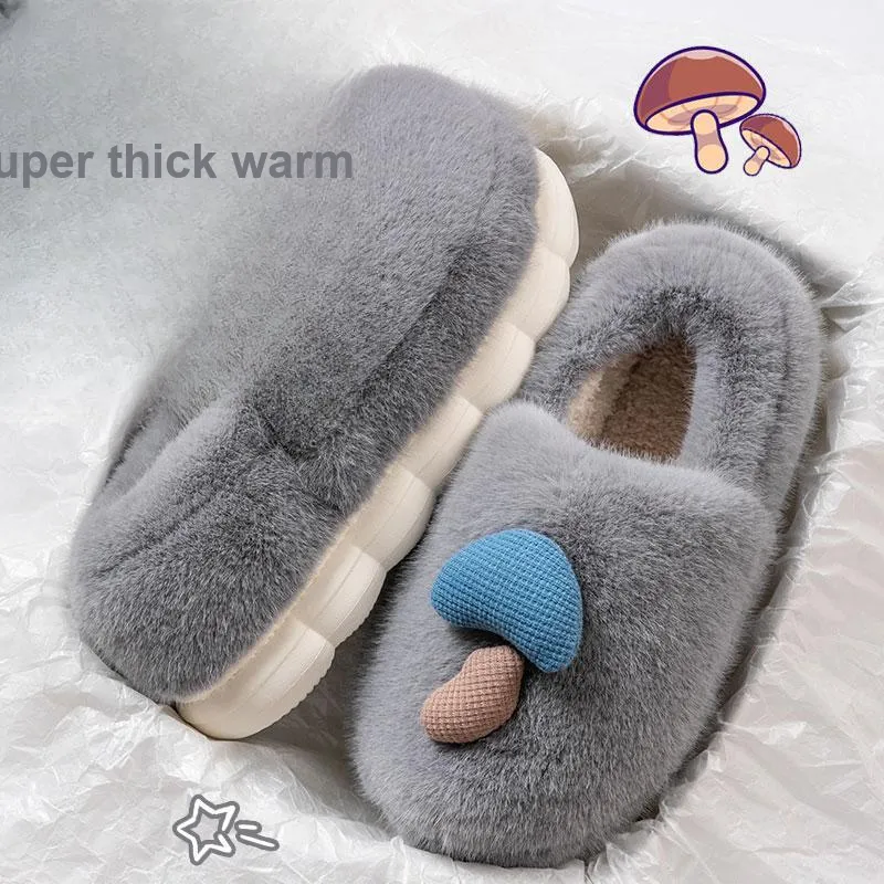 Foot Recreation Winter Home Cartoon Cute Mushroom Warm Comfortable Cotton Slippers Couple Same Style Home Slippers-11