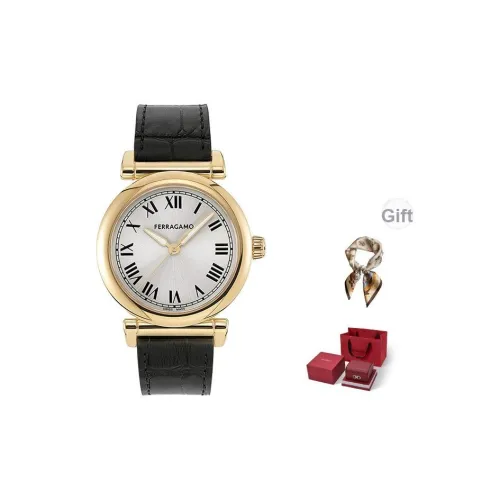 FERRAGAMO Женские часы Кварцевый механизм Коровья кожа Ремешок 36 мм Серебристый циферблат Ограниченная серия Fortune Коробка + шелковый шарф