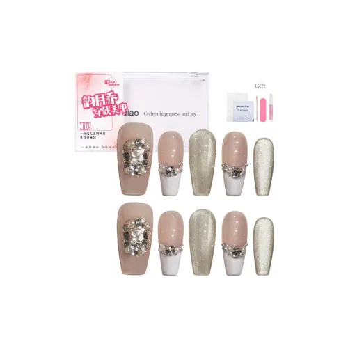 Yun Yue Joe Нил River Сад Французский Розово-золотой Мелкие блестки False Nail Средний LADDER 25mm 10 шт