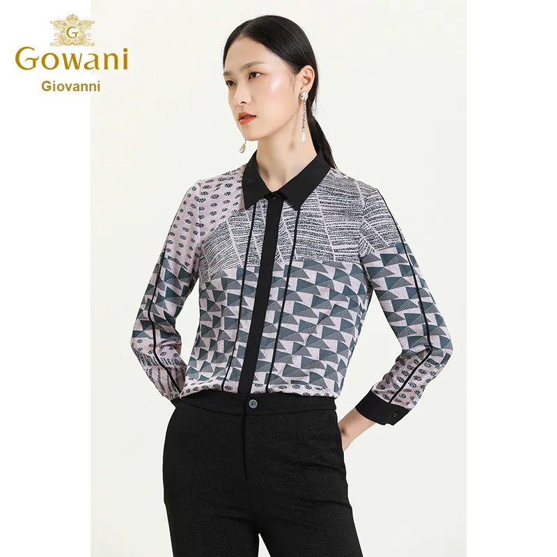 QIAOWANNI Shirt Women's Geometric Illusion Pattern-3