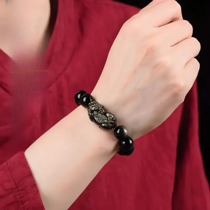 Stone On The Line Obsidian Bracelets Unisex-6