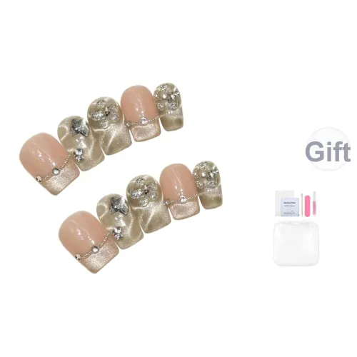 Yun Yue Joe Mermaid Princess Ледяной Прозрачный Искрящийся Розовый Шампанское Золото False Nail Короткий LADDER 15 мм