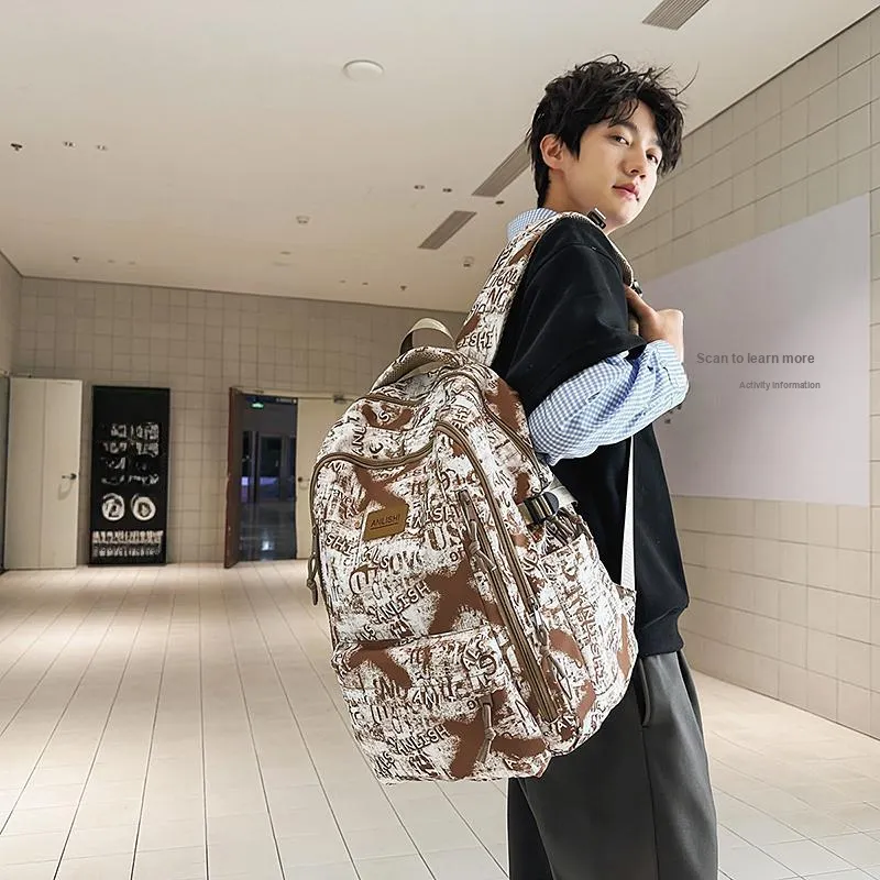 WICKBUEN Nylon Backpack Unisex Black/Brown/Blue-8