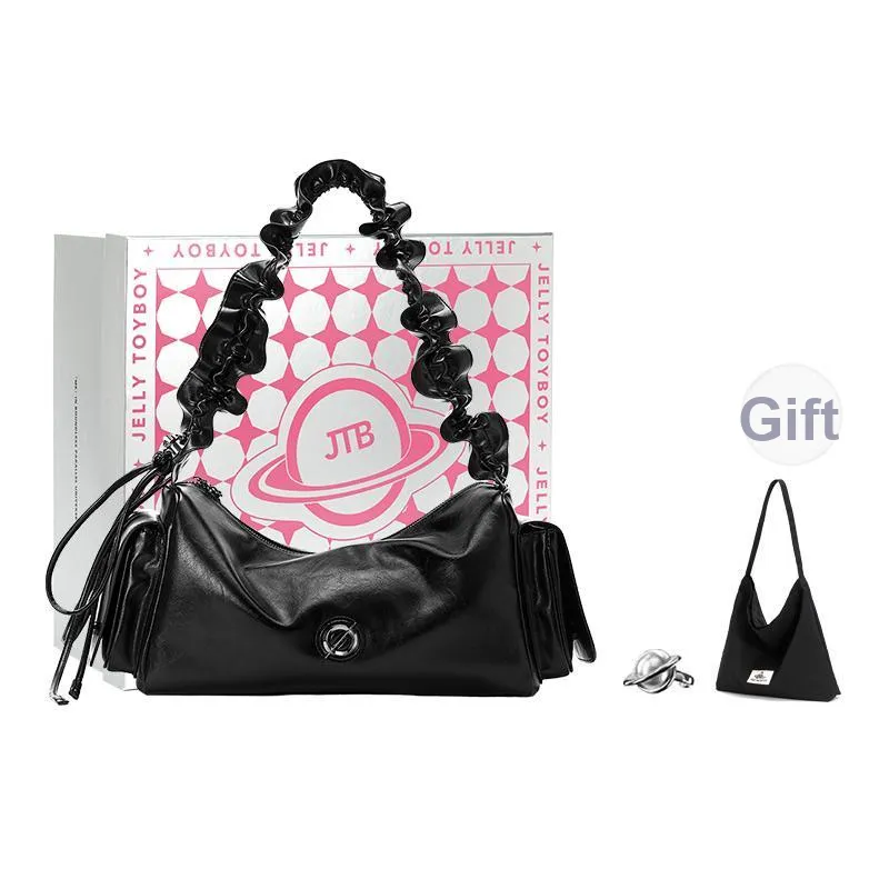 JELLYTOYBOY High Texture Cow Leather Cloud Cluster Bucket Bag Underarm Crossbody Bag, Shoulder Bag Tubas Women's Black-1