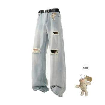 HOKLV Jeans Unisex Blue