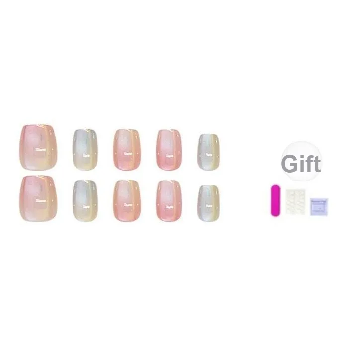 XIBI Гальванизированный Кошачий глаз False Nail Съемный Декор для Ногтей в Конфетном цвете COLORS Короткий LADDER Сине-розовый Градиент