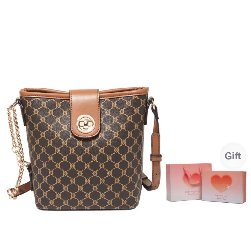 Marino Orlandi Synthetic Leather PVC Bonded With PU Shoulder Bag Crossbody Bag Bucket Bag Women's Coffee/Khaki-0