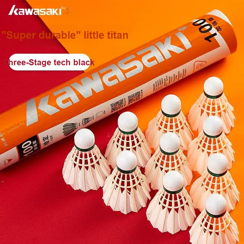 Kawasaki Training Series Little Golden King 100 3 Section Shuttlecock 12 Pack Goose Feather Training Shuttlecocks-1