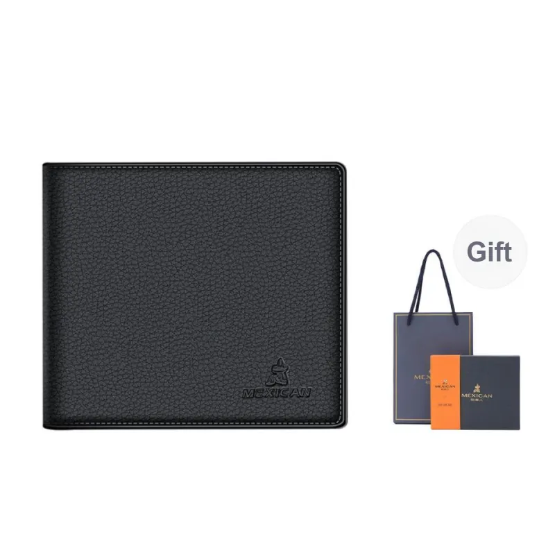 MEXICAN Litchi Grain Cow Leather Wallet Regular Men's Black-0