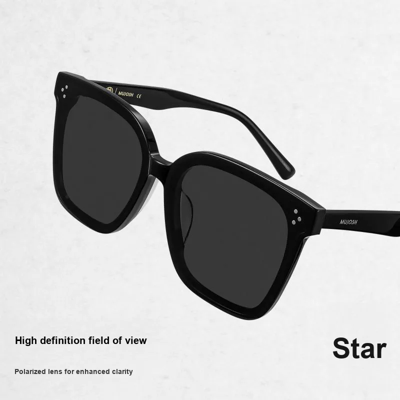 MUJOSH Plate Frame Square Sun Protection Sunglasses With UV Protection And Polarization Unisex Obsidian Black-2